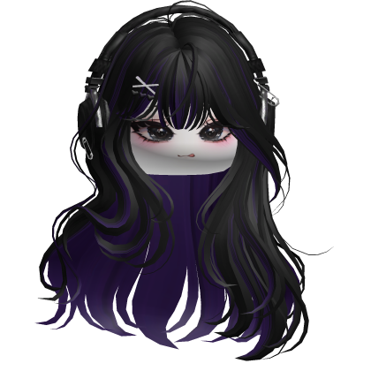 Black&Purple Hair w/ Y2K Headphones & Cute Face Roblox item