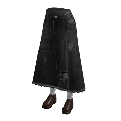 Y2K Denim Maxi Skirt w/ Shoes & Socks (Black)