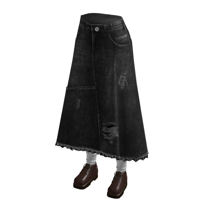 Y2K Denim Maxi Skirt w/ Shoes & Socks (Black)