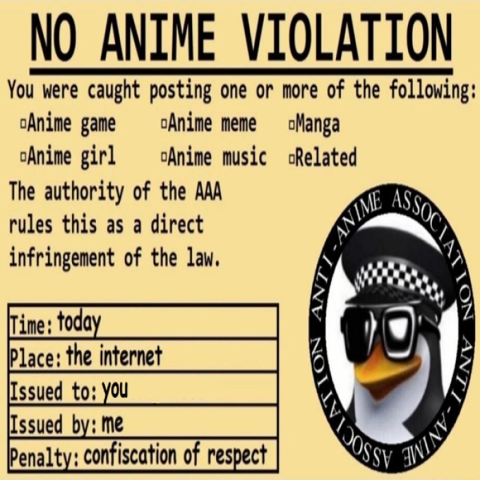 No Anime - Violation Roblox decal