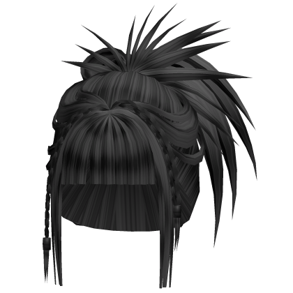 black spikey messy bun ponytail long hair Roblox item