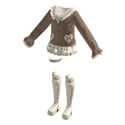 🍀Cute Cardigan Ruffle Outfit (Brown)