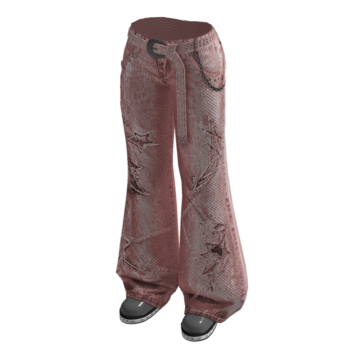 Wide-Leg Pants with Curved Seams (Pink)