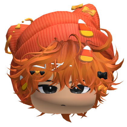 Rumpled Messy Hair w/ Candy Beanie (Orange) Roblox item