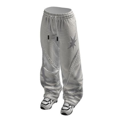 Drawstring Pants with Star Print (White)
