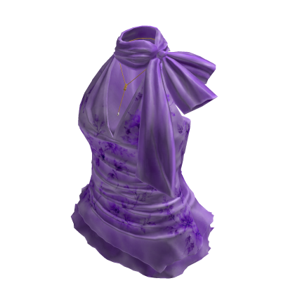 Satin Bow Halter Ruffle Top (Purple)