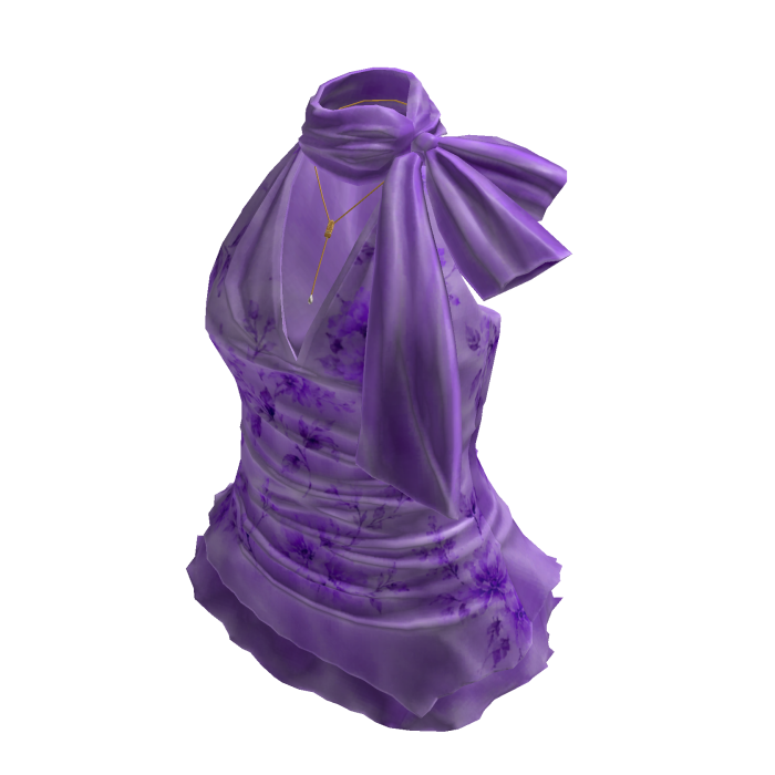 Satin Bow Halter Ruffle Top (Purple)