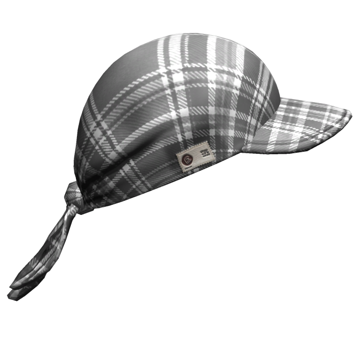 2000s Grey Plaid Tied Headscarf w/ Baseball Cap