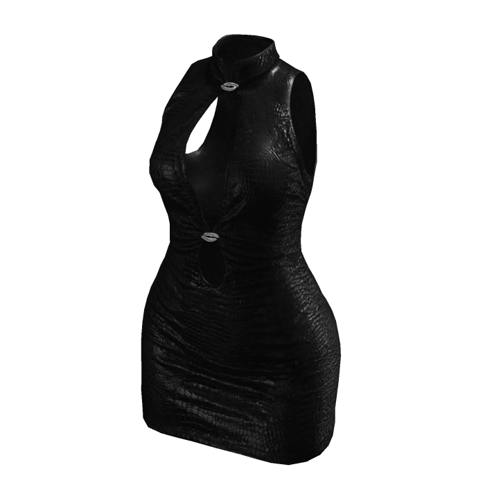 Black Reptile Leather Mini Halter Dress