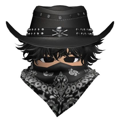 Black Gothic Cowboy Hair w/ Neck Scarf | Roblox Item - Rolimon's