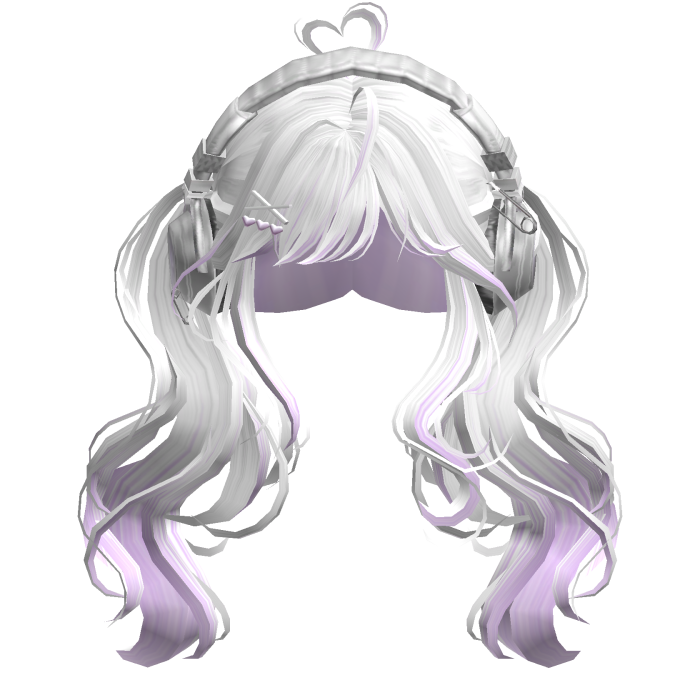 Cute Wavy Pigtails w/Headphonnes (White&Purple)