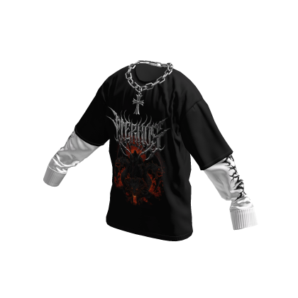 Eternos Graphic Layered Shirt w/ Cross Chain
