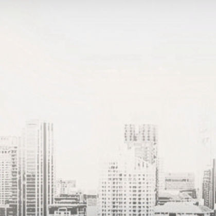 hazy white city skyline