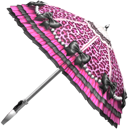 Gyaru Pink Leopard Ruffle Bow Parasol Black 