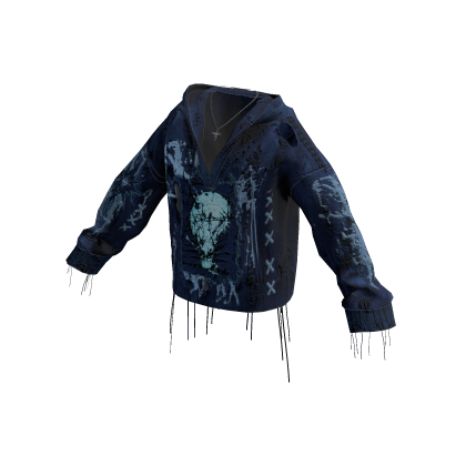 Gothic Skull Hoodie w/ Cross Chain (Navy)