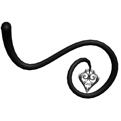 Curled Silver Heart Devil Tail