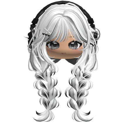 Cute Braided Pigtails w/Headphones (White&Black) Roblox item