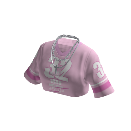 Y2K Pink Jersey Crop Top Shirt W/ Chains 