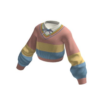 Pastel Rainbow Kidcore Sweater Crop Top w/ Bow thumbnail
