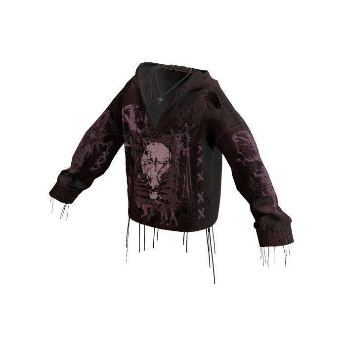 Gothic Skull Hoodie w/ Cross Chain (Brown)