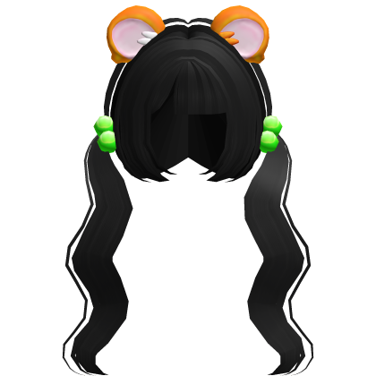 ♡ black hime wavy pigtails w hamtaro ears