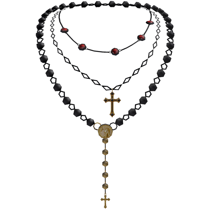 Goth Rosary Jesus Cross Necklace w/ Red