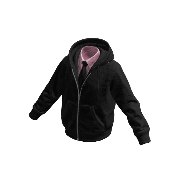 Black-Pink Layered Hoodie w/ Shirt & Tie 