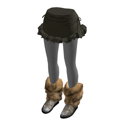 Ruched Ruffle Mini Skirt with Boots (Olive)