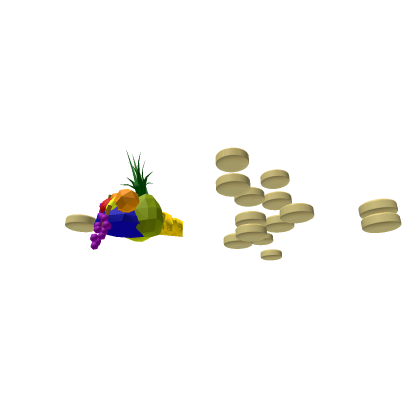pile up fruit and gold coins