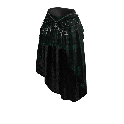 Goth Lace Asymmetric Skirt w/ Cross Chains (Green) thumbnail