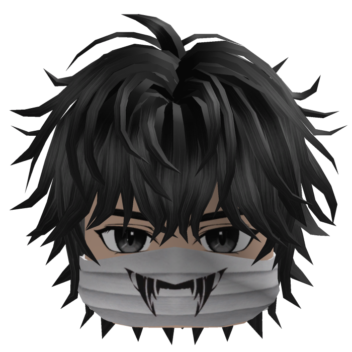 Messy Anime Hair w/ Fang Mask (Black)