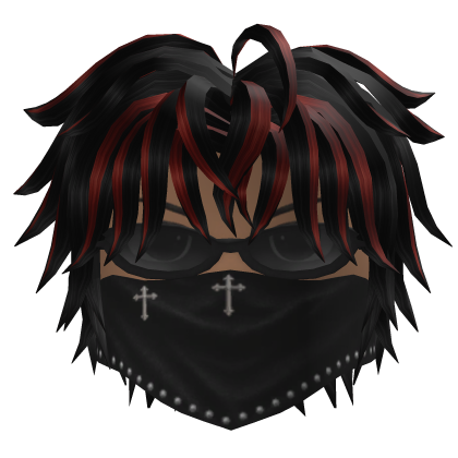 Messy Hair w/ Bandana & Glasses (Black/Red)