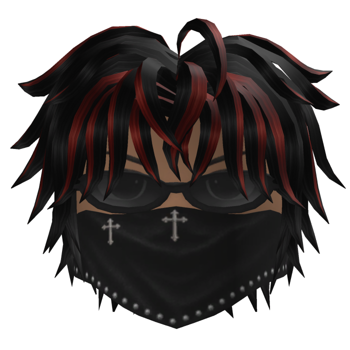 Messy Hair w/ Bandana & Glasses (Black/Red)