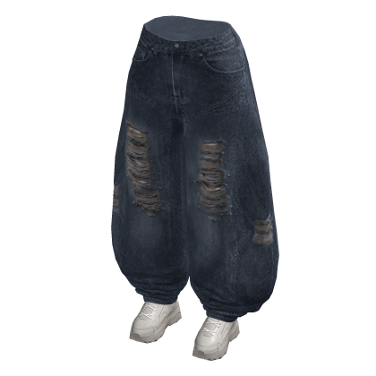 Ripped Balloon Jeans w/ Sneakers (Navy)