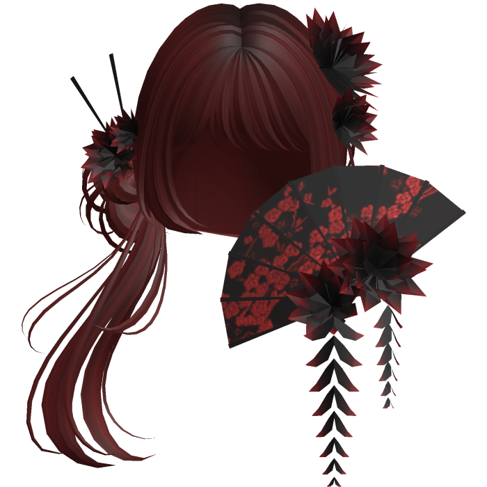 Side Ponytail w/ Cherry Blossoms & Fan