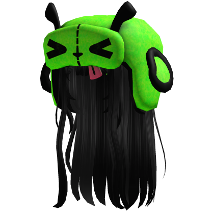 Green Alien Gir Ushanka w/ Long Scene Hair (Black)