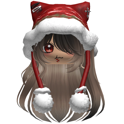 Long Black and Brown hair cute Christmas hat Y2k