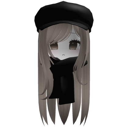 Cozy Cute Fall Girl Ash Hair w/ Black Cap Scarf