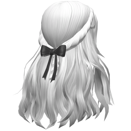 Wavey Long Luscious White Hair w/ Black Bow Roblox item