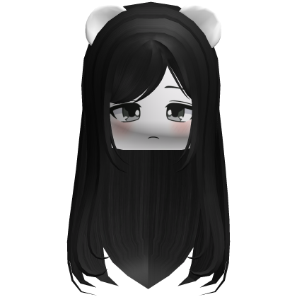 cute straight black hair with face and bear ears Roblox item