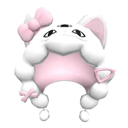 3 eyed creepycute kitty hood in white  Roblox item thumbnail