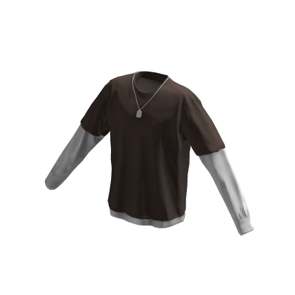 Long Sleeve Two Layer Dog Tag Tee Shirt Brown