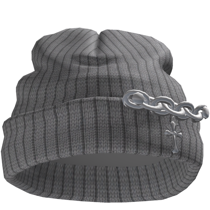 Worn Beanie with Chunky Chain and Cross