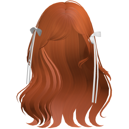 coquette wavy ginger hair w/ white ribbons  Roblox item
