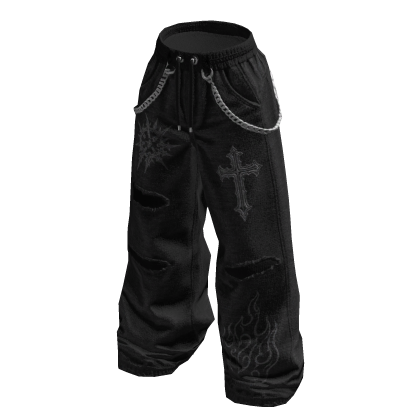 Grunge Chain Baggy Pants (Black)