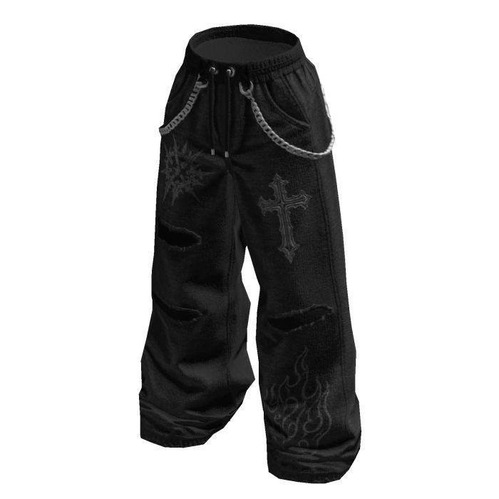 Grunge Chain Baggy Pants (Black)
