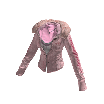 Y2K Fur Trim Jacket w/ Necklace (Pink)