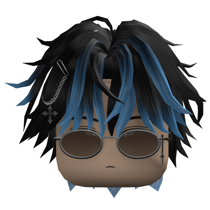 Messy Hair w/ Glasses & Chain (Black/Blue)
