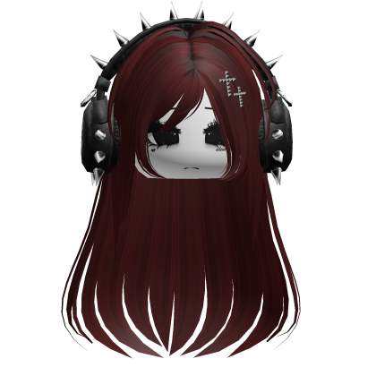Punk Straight Hair W/ Headphones Dark Red V2