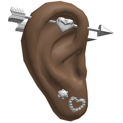 ♡ Heart Ears w Piercings Stack Silver Roblox item